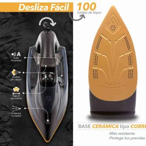 PLANCHA VAPOR NEGRA SUELA CERAMICA COBRE PL-281 - Imagen 3